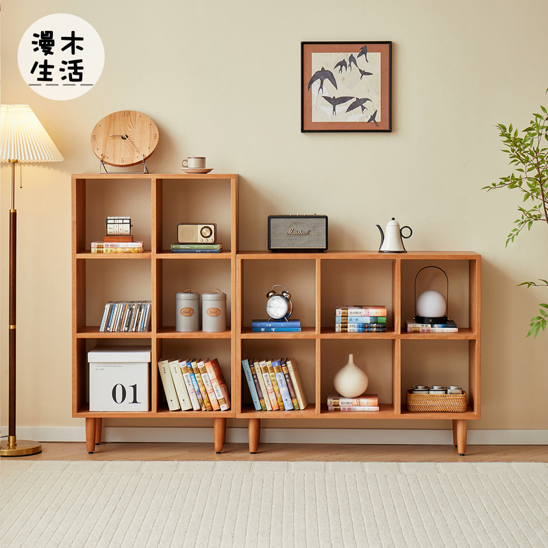 Manmu Life Solid Wood Bookshelf Grid Bookcase Living Room Home Use Cherry Wood Oak Children's Student Floor-Standing Storage Rack