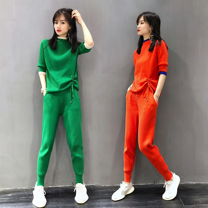 Casual sports suits women's spring and autumn 2022 new fashion Western style age-reducing and thin knitted two-piece tide brand