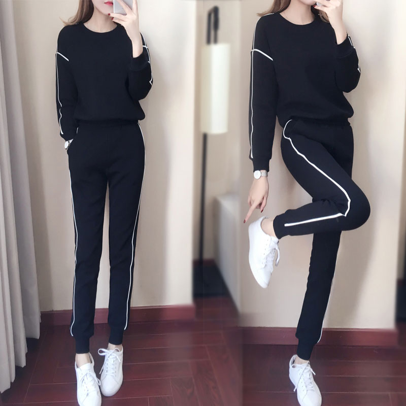 Casual sports suit women's spring and autumn 2021 new fashion Western style slim sweater running trousers two-piece tide
