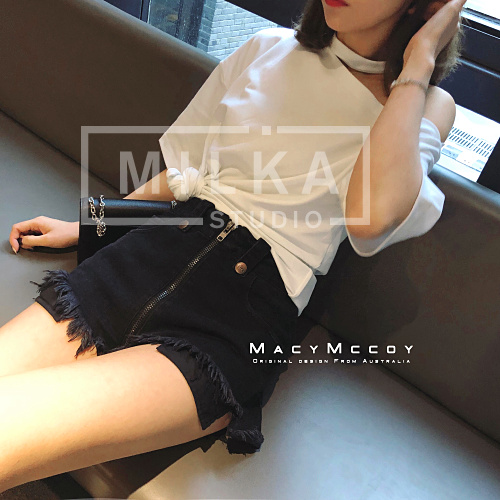 Vega Vesture ủy quyền chính thức dây kéo không thường xuyên quần short nữ phiên bản Hàn Quốc của quần ống rộng rộng chân nóng - Quần short quần short nữ lưng cao