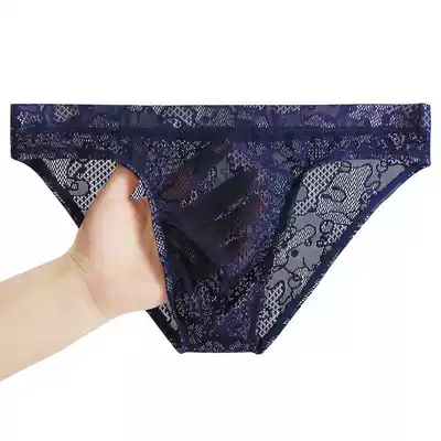 Men's underwear lace fabric 12 transparent breifs low waist sexy Ice Silk breathable tide men Youth trousers