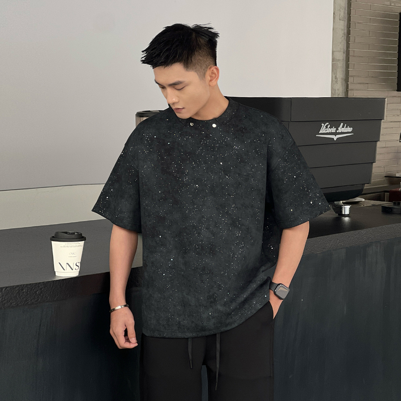 Number 22 Outfit [Light Luxury Starry Sky] Starry Sky Silver Embossed Cool Summer High-End T-Shirt Short Sleeve