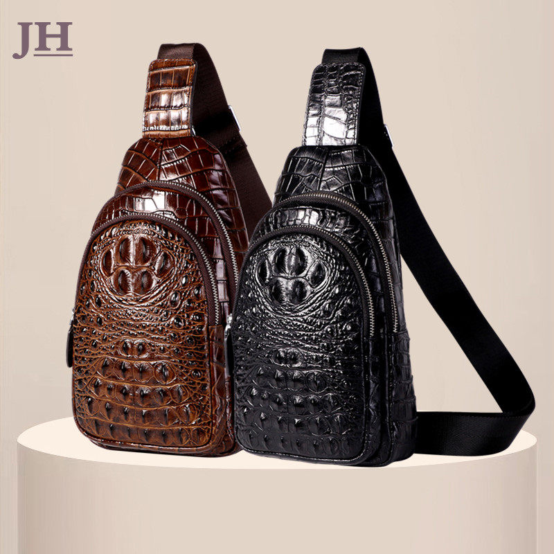 High-end crocodile bag chest bag men's leather trend fashion men's bag new backpack shoulder Messenger bag small bag chest bag