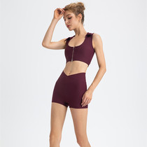 Summer Sexy Fitness Suit Low Collar Front Zipper Sports Underwear Tight Body Tight Running Shorts Thread Short