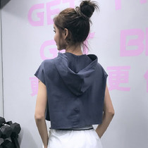 Loose sports T-shirt slimming training shirt hooded running casual jacket handsome solid color short sleeve fitness Women