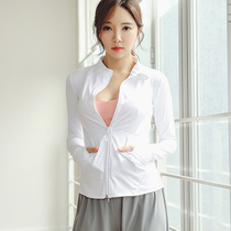 Stretch Sport Jacket Full Zipper Fitness Top Cardigan Stand Collar Fitness Long Sleeve Solid Color Casual Running Jacket