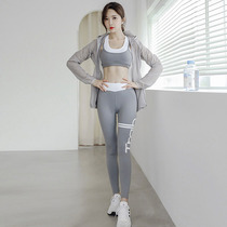 Yoga suit four-piece Light sunscreen jacket sexy beauty back sports top high waist peach lifting hip fitness pants