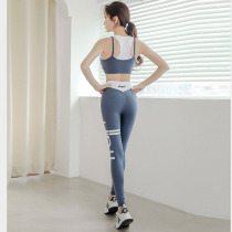 Sexy yoga fitness three-piece hollow beauty back sports jacket shockproof running bra high waist fitness pants women