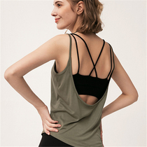 Backless blouse Solid color yoga sling U-shaped beauty back fitness clothing Summer running vest base loose sportswear