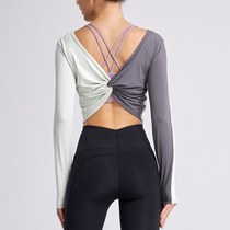 Sexy Bangs Color Dew Back Yoga Dancer Temperament Choreography Training Fitness Clothes Short Truffle Long Sleeve Sports Blouse