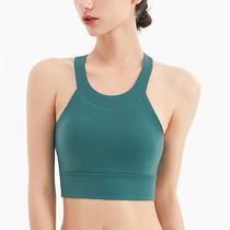 Off-shoulder sports underwear beauty back yoga bra round neck neck fitness bra solid color quick-dry breathable running vest