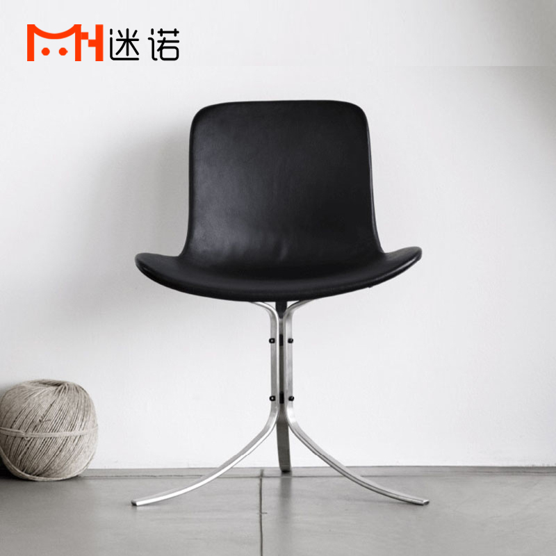 Italian Light Luxury Pk9 Dining Chair, Nordic Danish Designer Simple Stainless Steel High-End Leather Dining Chair, Meeting Chair