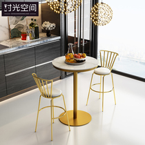 Nordic marble simple bar table and chair Wrought iron leisure high-legged table Bar household net red milk tea shop table and chair