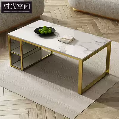 Nordic light luxury small apartment rock plate coffee table Square simple modern coffee table Living room household side table Marble tea table