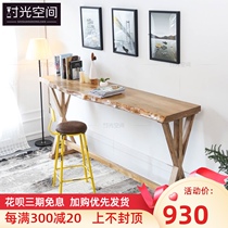 Modern and simple solid wood wall bar table High foot table and chair combination Household Nordic living room leisure long table