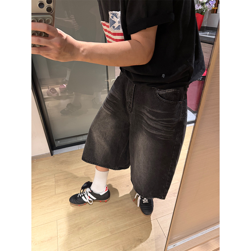Cgga American Retro Washed Crease Wide-Leg Denim Capri Pants for Men and Women, Spring and Summer Loose Casual Trendy Shorts Cgga American Retro Washed Crease Wide-Leg Denim Capri Pants for Men and Women, Spring and Summer Loose Casual Trendy Shorts