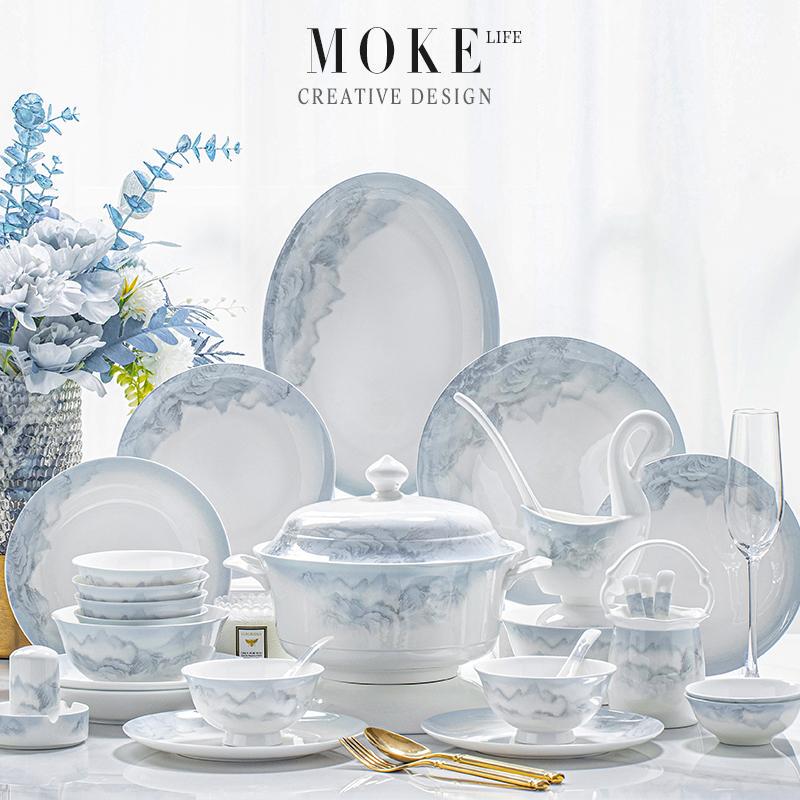 Jingdezhen Underglaze Color Gift Bowl and Plate Set Gift Box Housewarming New Home Bowl and Plate Set Tableware Gift Box Set