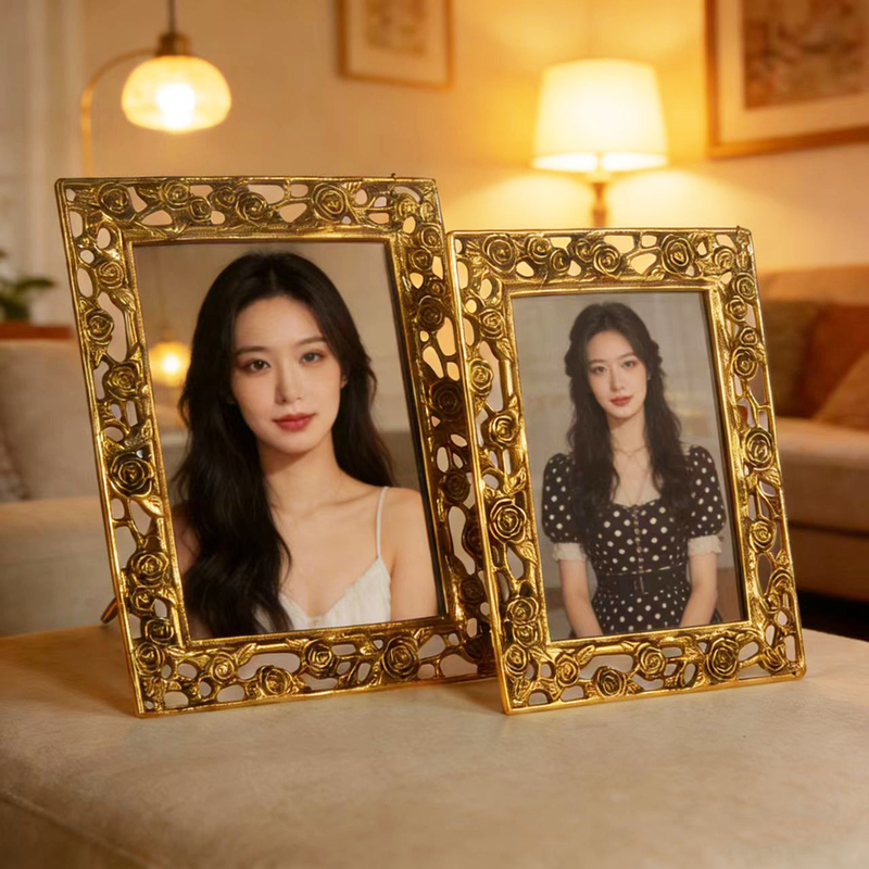 Virtus Imported Bronze Rose Carved Photo Frame, French Retro Light Luxury, Multiple Sizes, Portrait Commemorative Gift Display Stand Virtus Imported Bronze Rose Carved Photo Frame, French Retro Light Luxury, Multiple Sizes, Portrait Commemorative Gift Display Stand