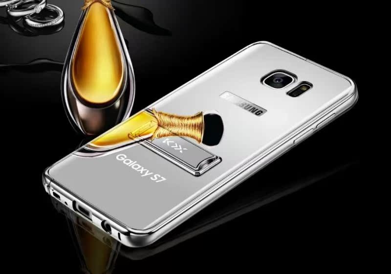 KXX Luxury Electroplate Stainless Steel Metal Bumper Acrylic Mirror Back Cover Case with Kickstand for Samsung Galaxy S7 Edge