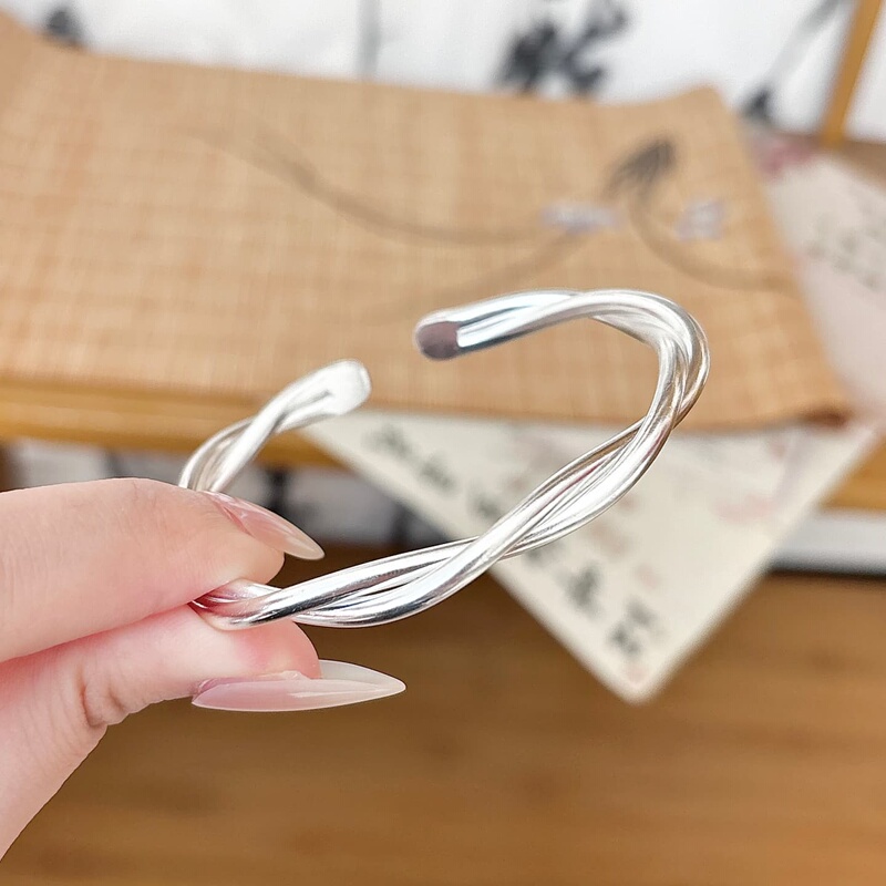 Silver Wire Twisted Bracelet, Pure Silver 999, In-Stock Silver Bracelet for Women, New Chinese Style Open Braided Bracelet, Gift