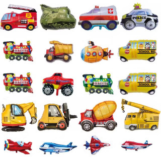 工程车挖掘机搅拌机叉车气球立体警车生日小汽车飘空主题汽球装饰