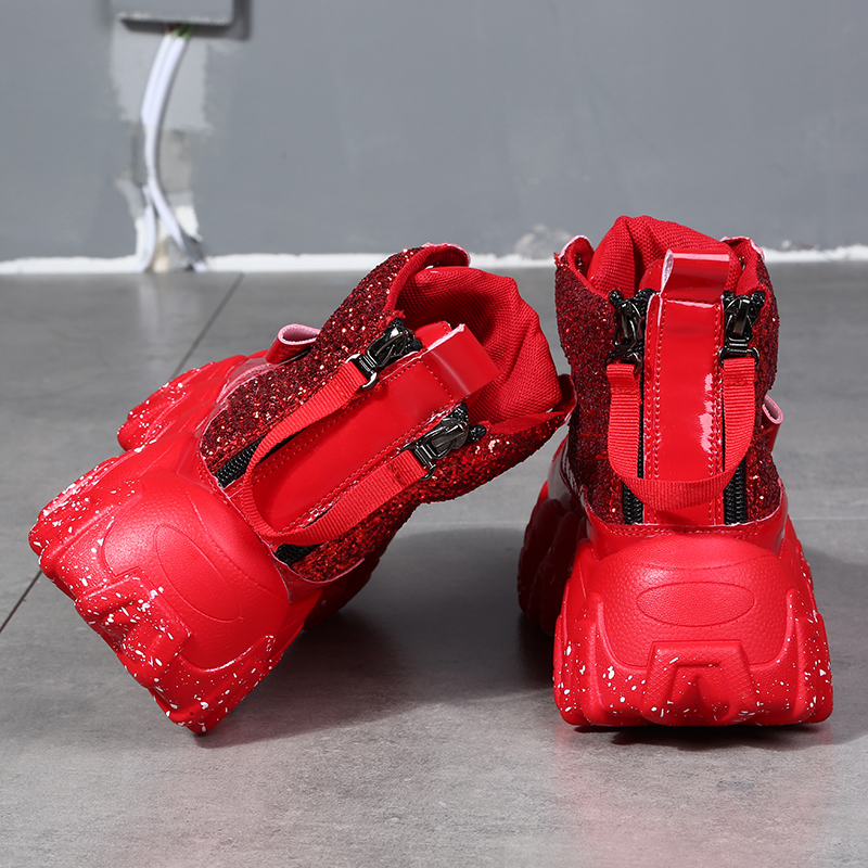 2022 springtime starry female shoes Trendy Nets Red Old Daddy Shoes Women Thick bottom heightening large wave Bright Leather Sports Tide Shoes