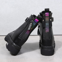 Inside heightening Colorful Double Zip short boot Female plus suede Thickened Warm cotton shoes Snow ground boot thick bottom pine pastry Martin boots