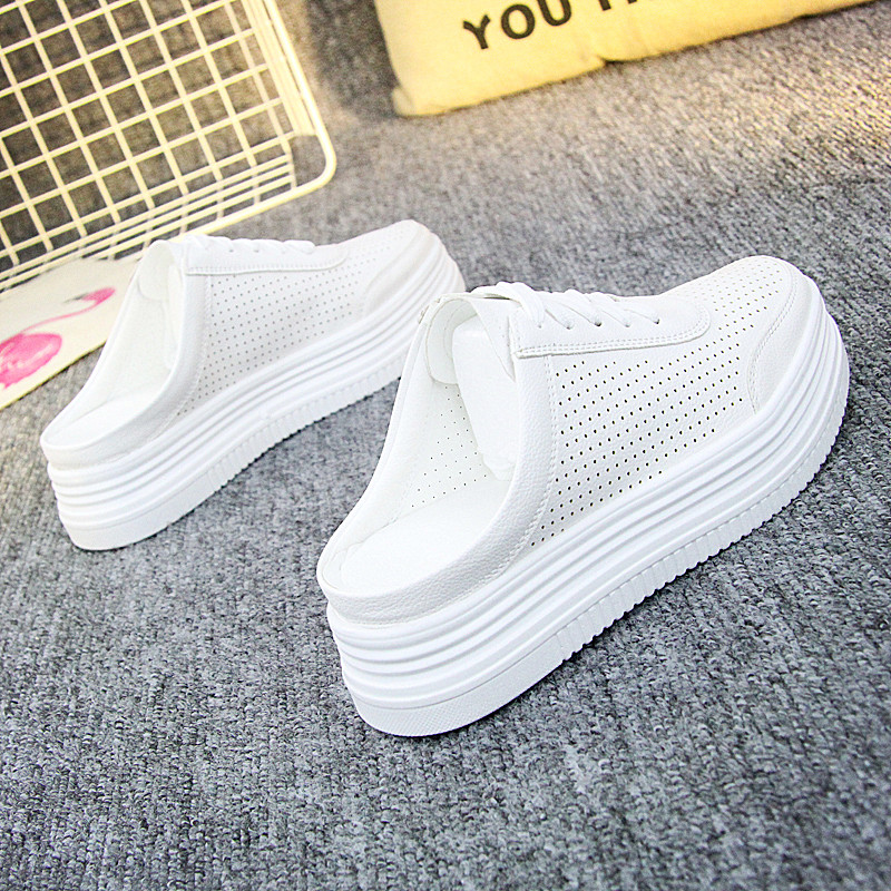 Summer new perforated breathable semi-drag women's shoes Korean version of Joker student sports shoes Hong Kong style Board shoes small white shoes women