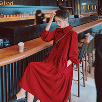 Pregnant women spring red dress 2023 spring and autumn bride married toast clothes and mom dress