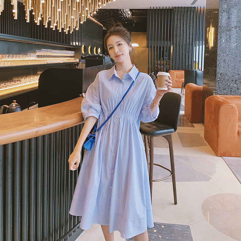 Pregnant women summer striped dress Summer Spring and summer fashion Spring and Autumn Mom breastfeeding dress