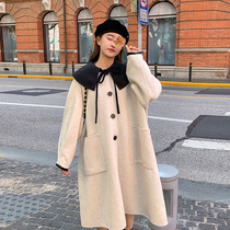 Pregnant womans winter dress Double face cashmere big coat woman in the middle of autumn and winter big code Winter outside wearing shades of tuler fur coats