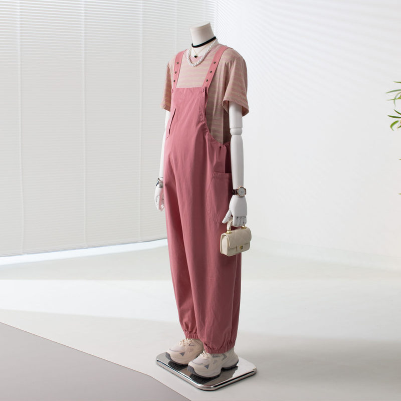 Maternity Summer Outfit Pink Workwear Overalls Set for Women, Summer Petite Plus Size Loose Stylish Pants That Cover the Belly