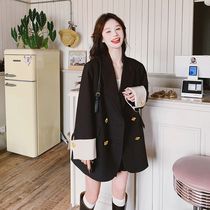 Maternity wear spring black suit jacket 2024 spring and autumn large size loose small person spring outer wear belly-covering top