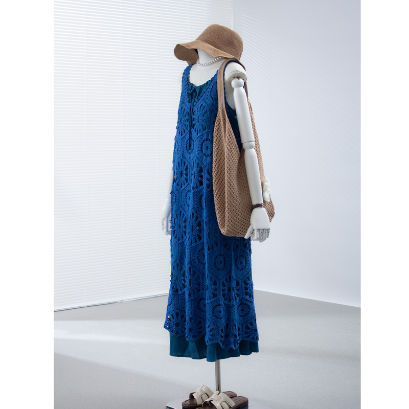 Maternity Wear, Blue Layered Dress Two-Piece Set, Women's Summer Wear, Light Luxury, High-End, Stylish, Non-Obtrusive Dress That Doesn'T Show Pregnancy