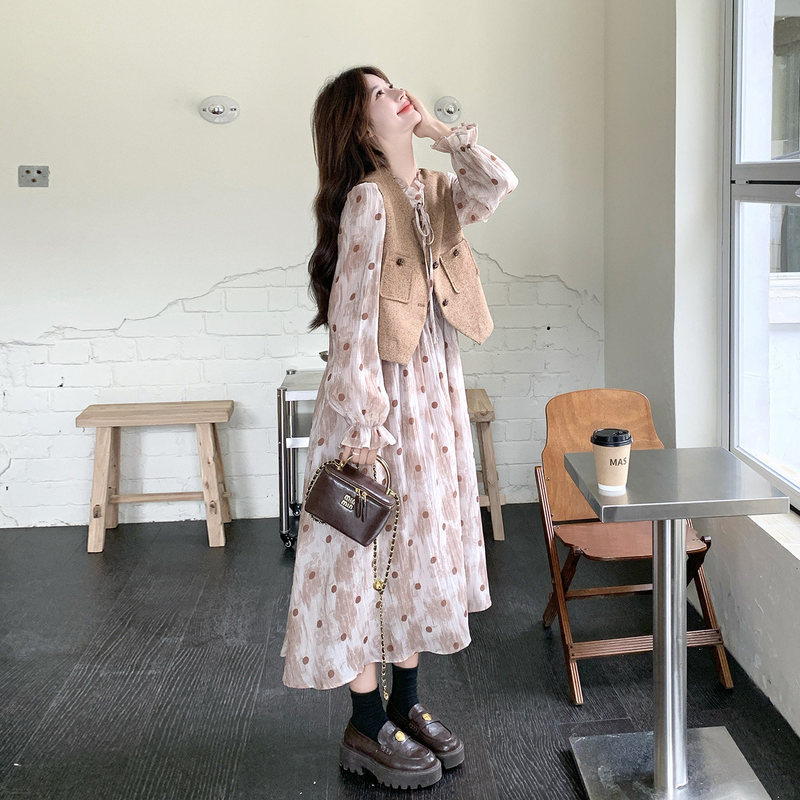 Pregnant Women's Spring Vest Polka Dot Dress Suit Women's 2026 Spring & Fall New Style French Retro Loose Belly-Covering Skirt