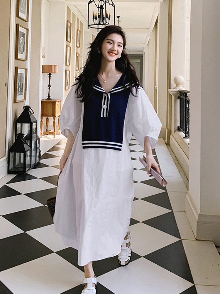 Pregnant women summer dress white dress advanced feeling pregnant mother summer large size loose temperament sweet trendy mother long skirt