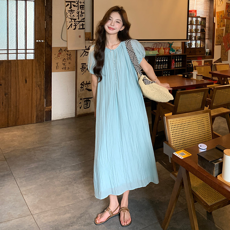 Maternity Summer Blue Dress for Women 2026 New Summer Unique Beautiful High-End Loose Chiffon Dress