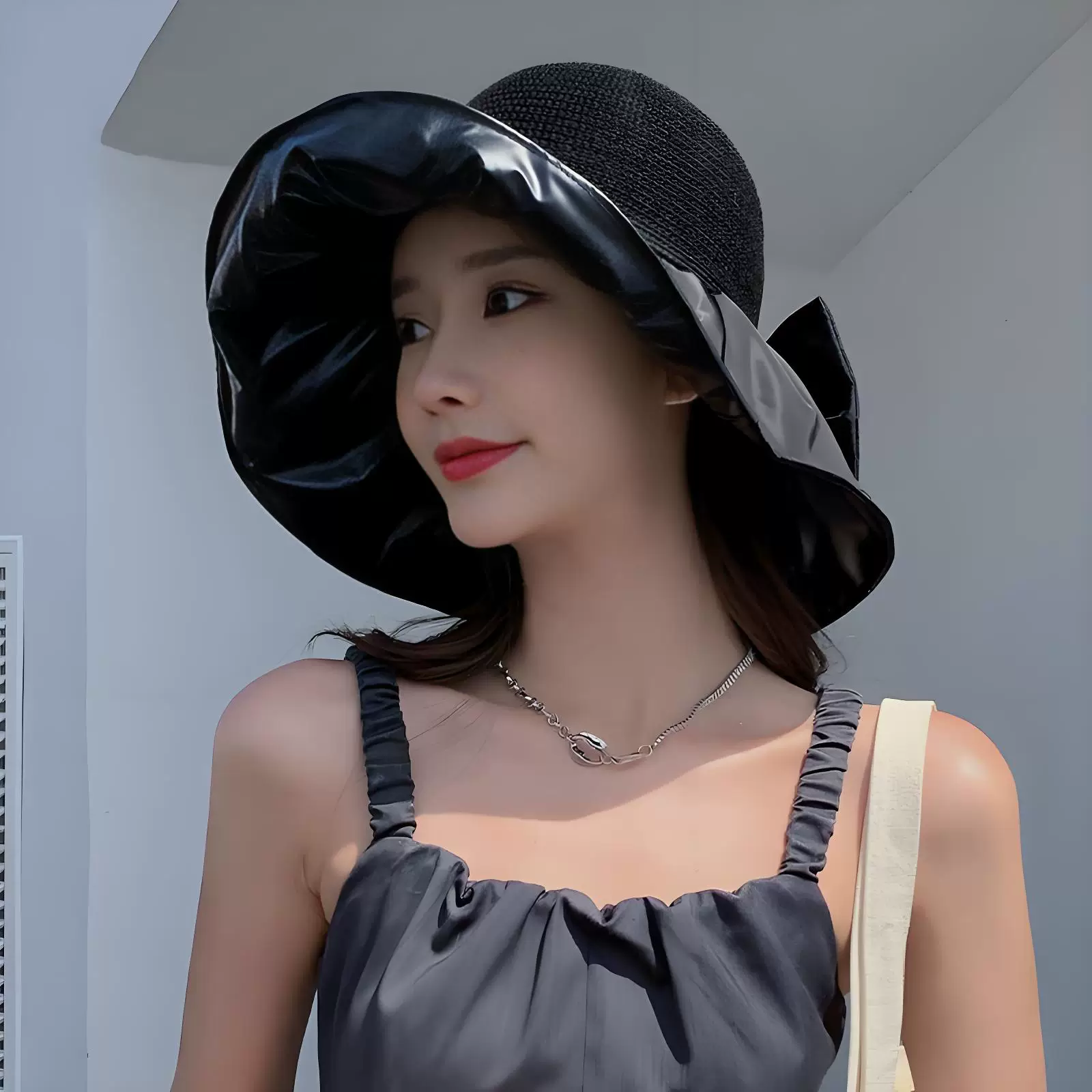 Summer sun hat with bow, sun protection