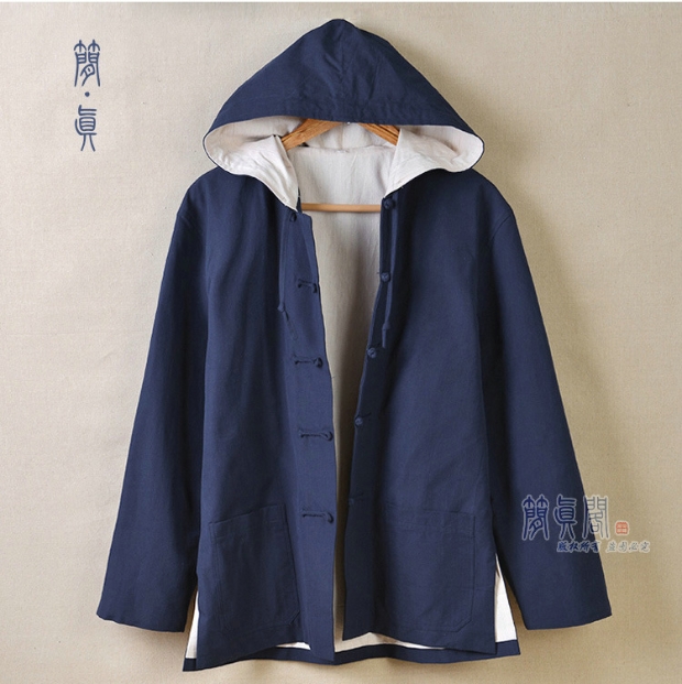 Tang phù hợp với nam thanh niên cotton rách áo mùa xuân và mùa thu áo gió Áo choàng kiểu Trung Quốc với mũ nằm áo gió đẹp