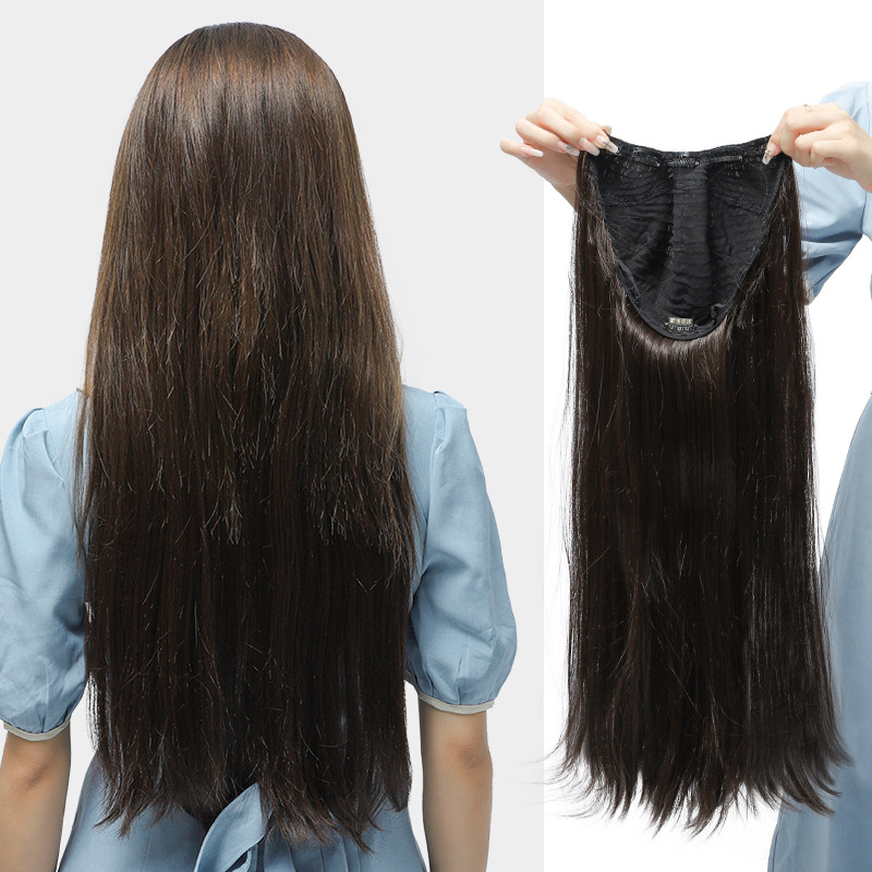Delicate Wig for Women, One-Piece Seamless Hairpiece, U-Shaped Half Wig, Long Straight Hair Wig, High Simulation, Natural Look