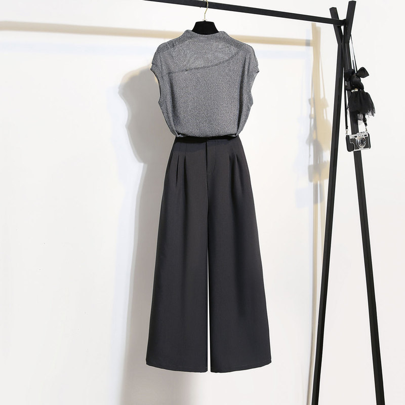 Casual Suit for Women 2026 Early Autumn New Style Sleeveless Half-High Collar Knitted Rhinestone-Embellished Petite Wide-Leg Pants Two-Piece Set Casual Suit for Women 2026 Early Autumn New Style Sleeveless Half-High Collar Knitted Rhinestone-Embellished Petite Wide-Leg Pants Two-Piece Set