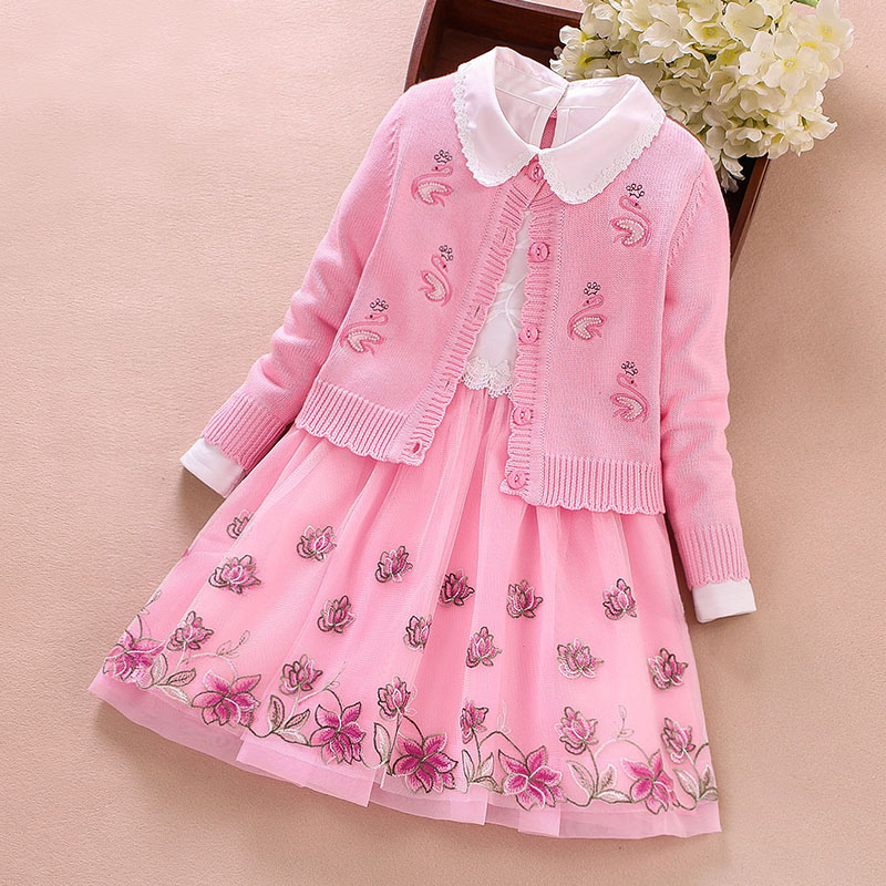 Cô gái mùa xuân và mùa thu Dresses 2020 mới của Hàn Quốc phiên bản của phong cách thời trang công chúa trẻ em áo len dài tay váy hai mảnh bộ.