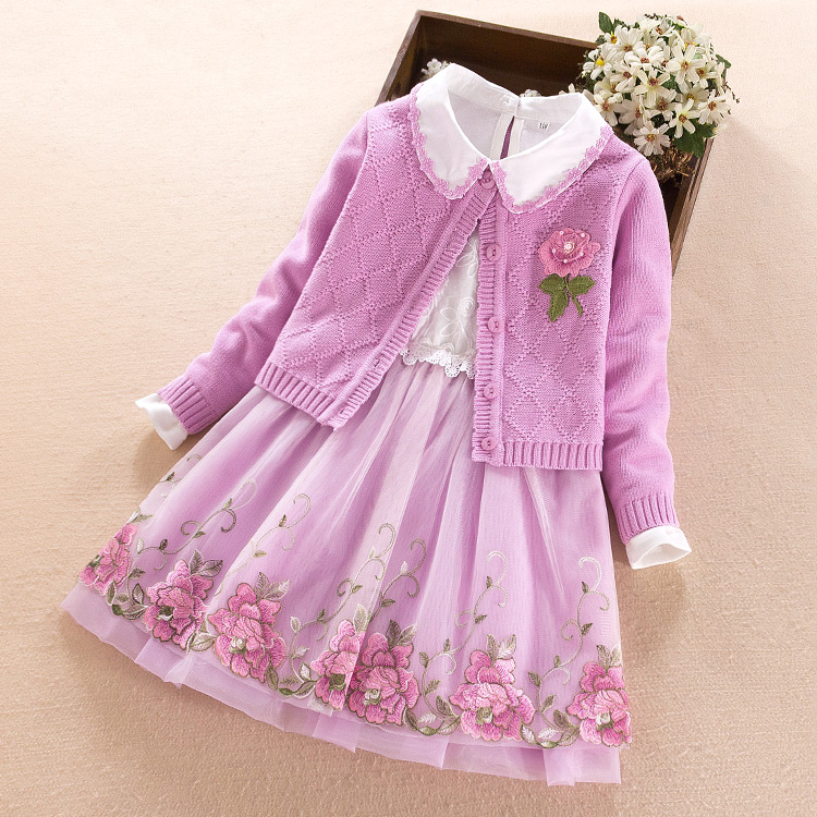 Cô gái mùa xuân và mùa thu Dresses 2020 mới của Hàn Quốc phiên bản của phong cách thời trang công chúa trẻ em áo len dài tay váy hai mảnh bộ.