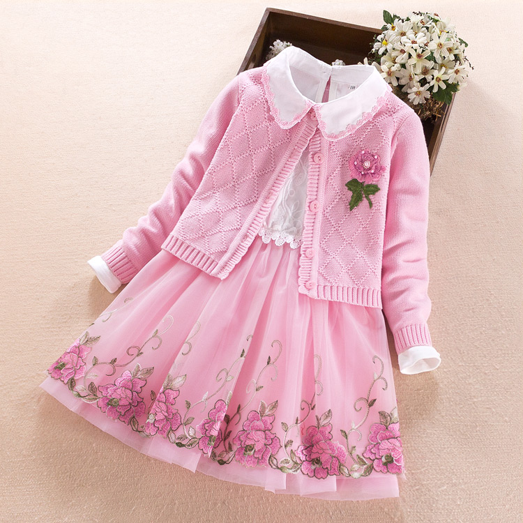 Cô gái mùa xuân và mùa thu Dresses 2020 mới của Hàn Quốc phiên bản của phong cách thời trang công chúa trẻ em áo len dài tay váy hai mảnh bộ.