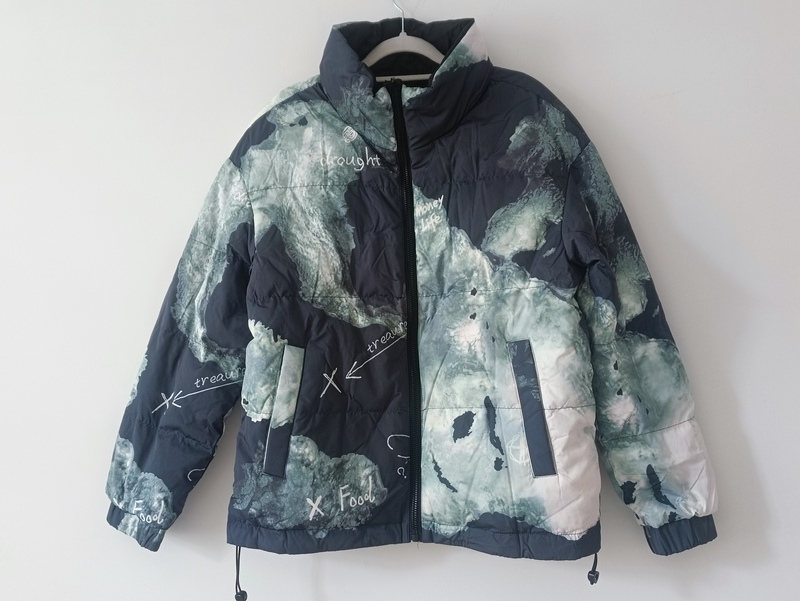 Black Patterned Double-Sided down Jacket with Stand-Up Collar