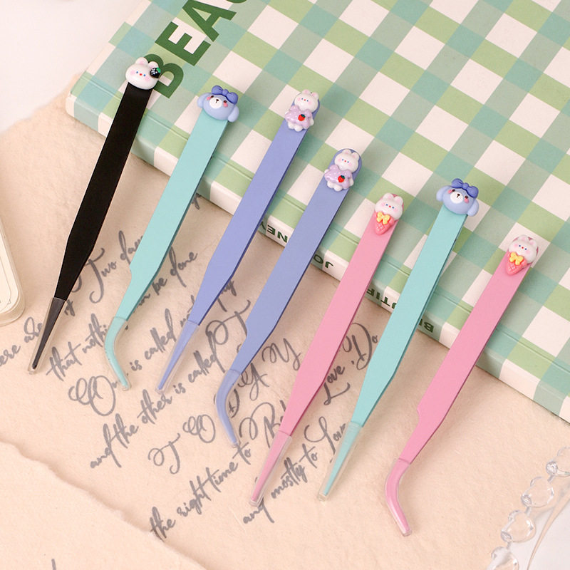 New Cartoon Handbook Clip Macaron Cute Pointed Elbow Stainless Steel Tweezers Handmade DIY Handbook Clip