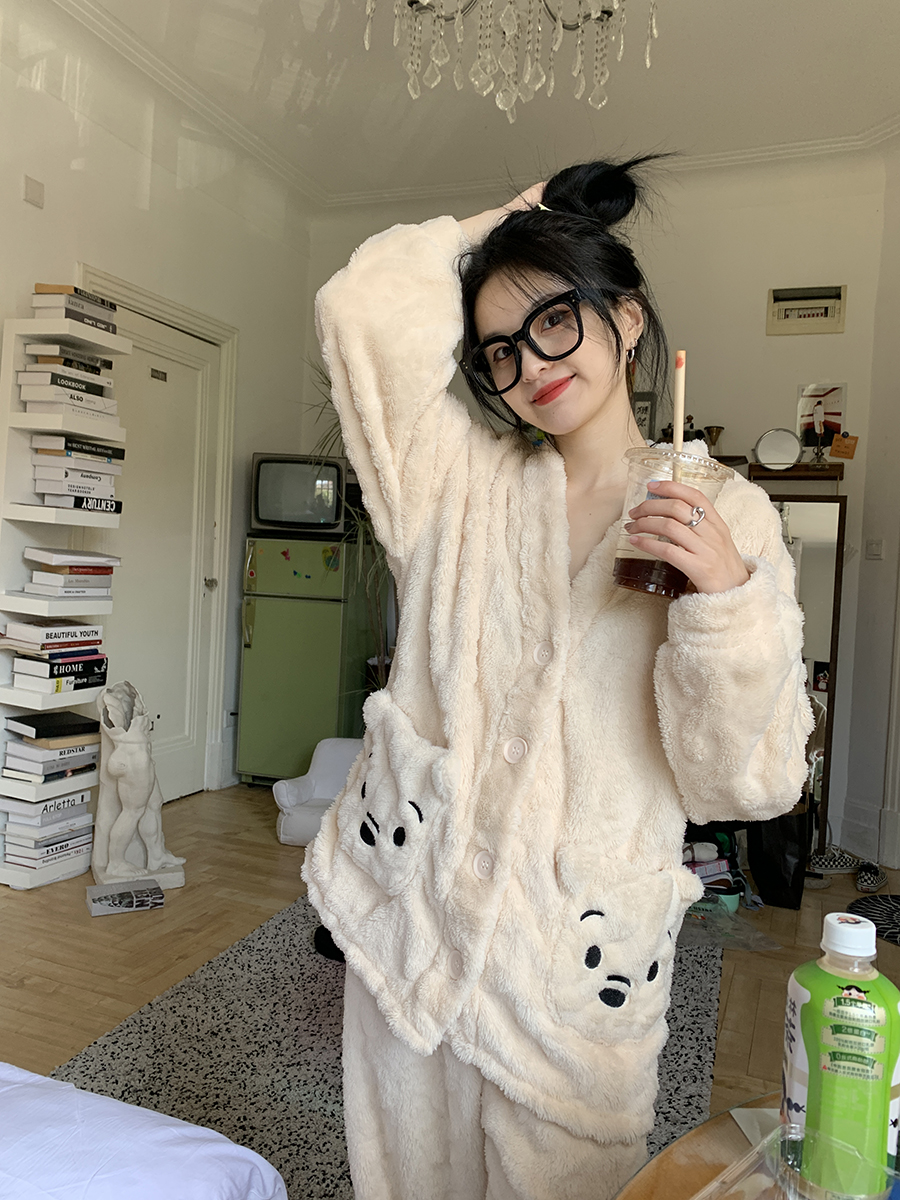 Sweet Brownie ~ Comfortable God Sweet Jacquard Homewear Flannel Thick Pajamas Women Autumn and Winter