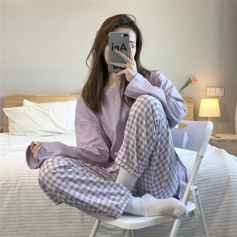 Grapes crystal sugar ~ South Korean ins Sleep yi female pure cotton suit net red and thin and round collar can be worn outside the home clothes