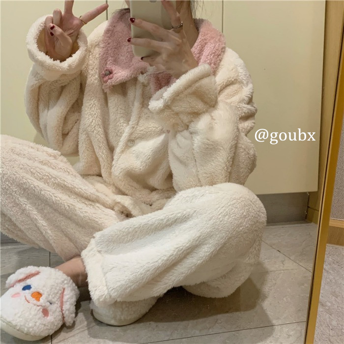 Soft Glutinous Girl ~ CHAO Days Ensemble Cute Little Flower Hairy Pyjamas Woman's Korean version Loose Comfort Home Comfort