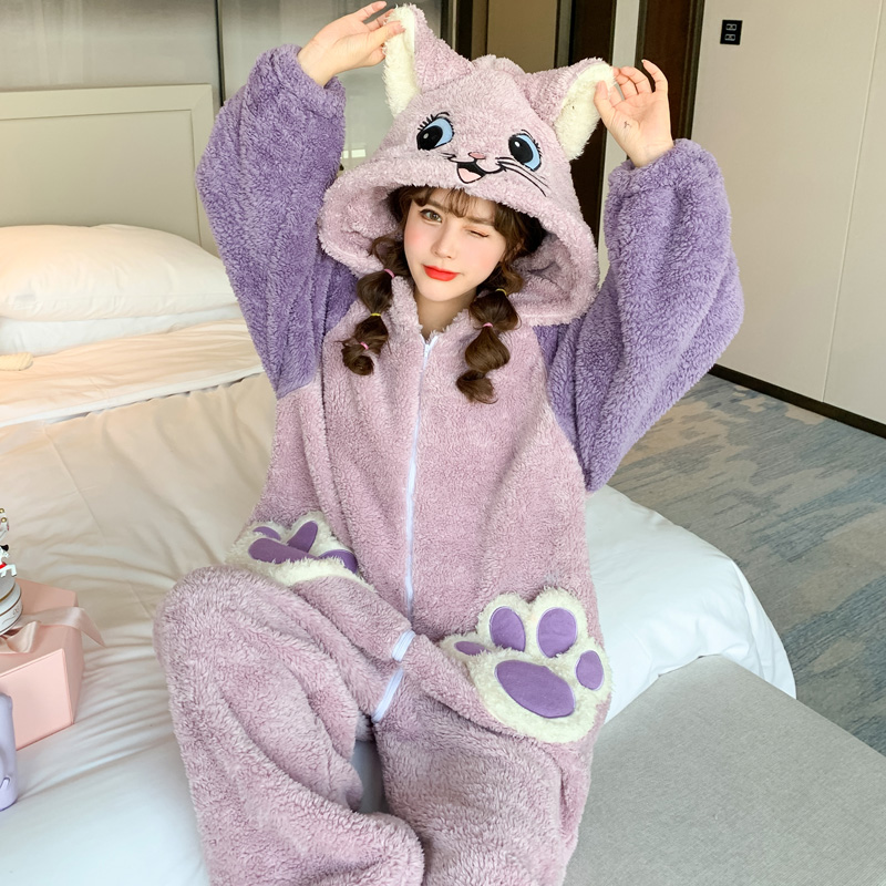 Want to have you with imported bags ~ Coral Suede Pajamas Woman Autumn/Winter Even Body Cartoon Cartoon Cartoon Cute Flannel Suede Home Clothes